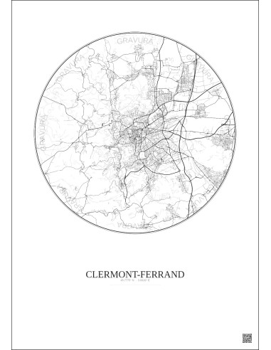Affiche Clermont Ferrand – Poster carte de ville 10km | Gravura – Fond clair