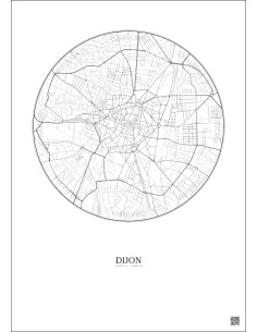 Affiche Dijon – Poster carte de ville 2.5km | Gravura – Fond clair