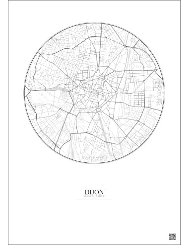Affiche Dijon – Poster carte de ville 2.5km | Gravura – Fond clair