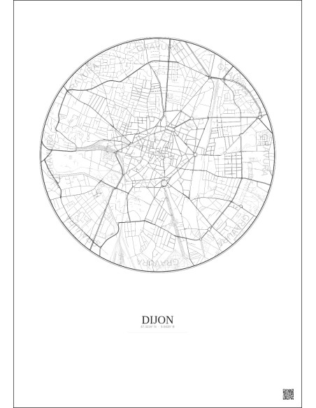 Affiche Dijon – Poster carte de ville 2.5km | Gravura – Fond clair