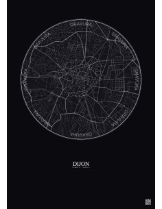 Affiche Dijon – Poster carte de ville 2.5km | Gravura – Fond foncé
