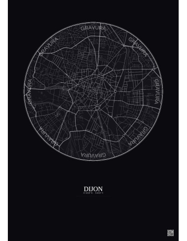Affiche Dijon – Poster carte de ville 2.5km | Gravura – Fond foncé