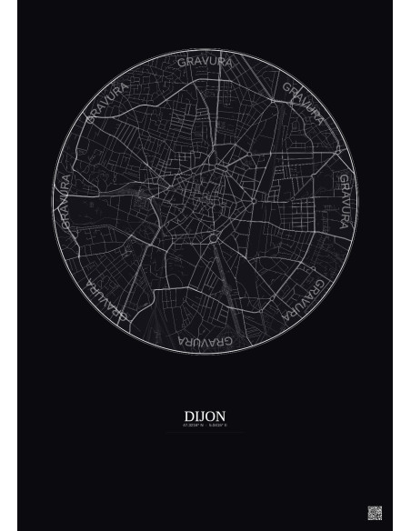 Affiche Dijon – Poster carte de ville 2.5km | Gravura – Fond foncé