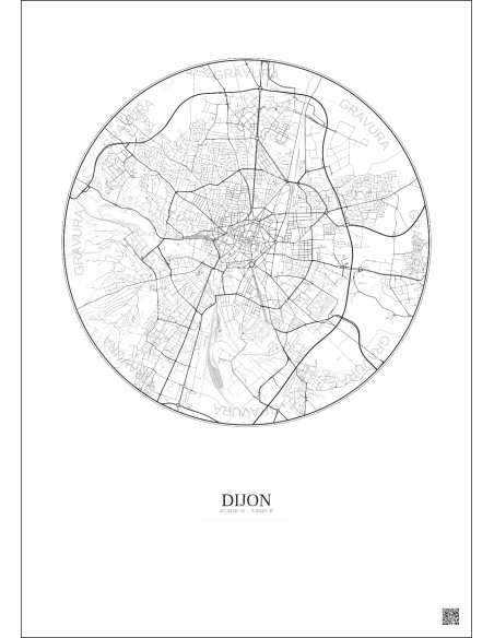Affiche Dijon – Poster carte de ville 5km | Gravura – Fond clair