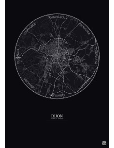 Affiche Dijon – Poster carte de ville 10km | Gravura – Fond foncé