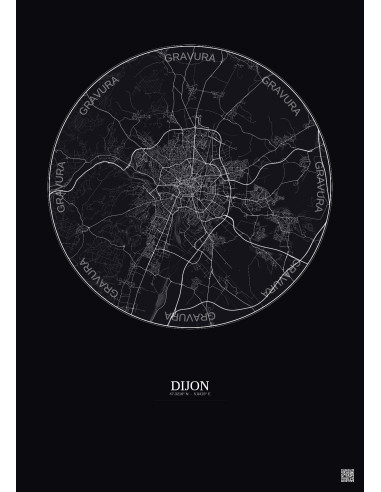 Dijon City Map Poster 10km | Gravura – Dark background
