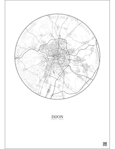 Dijon City Map Poster 10km | Gravura – Light background