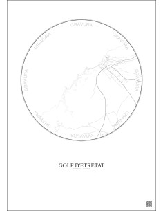 Affiche Golf D Etretat – Poster carte de ville 2.5km | Gravura – Fond clair