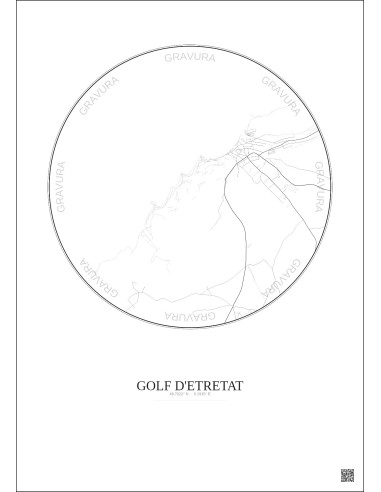 Affiche Golf D Etretat – Poster carte de ville 2.5km | Gravura – Fond clair