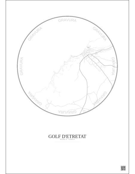 Affiche Golf D Etretat – Poster carte de ville 2.5km | Gravura – Fond clair