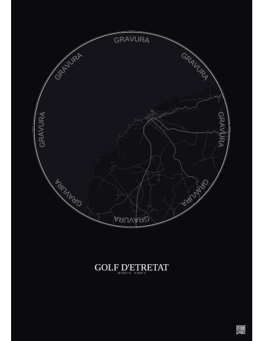 Affiche Golf D Etretat – Poster carte de ville 5km | Gravura – Fond foncé