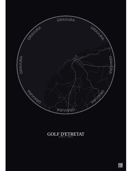 Affiche Golf D Etretat – Poster carte de ville 5km | Gravura – Fond foncé