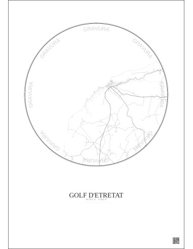 Affiche Golf D Etretat – Poster carte de ville 5km | Gravura – Fond clair