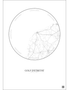 Affiche Golf D Etretat – Poster carte de ville 10km | Gravura – Fond clair