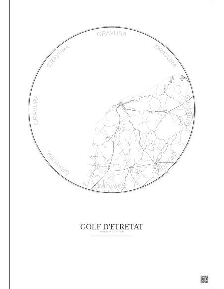 Affiche Golf D Etretat – Poster carte de ville 10km | Gravura – Fond clair