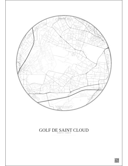 Affiche Golf De Saint Cloud – Poster carte de ville 2.5km | Gravura – Fond clair