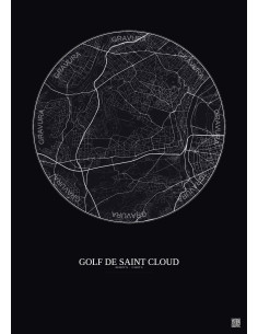 Affiche Golf De Saint Cloud – Poster carte de ville 5km | Gravura – Fond foncé