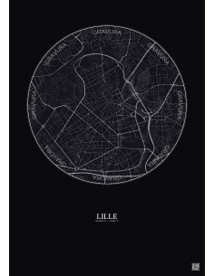 Affiche Lille – Poster carte de ville 2.5km | Gravura – Fond foncé