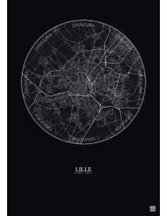 Affiche Lille – Poster carte de ville 10km | Gravura – Fond foncé