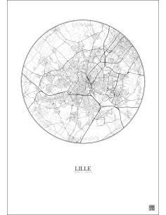 Affiche Lille – Poster carte de ville 10km | Gravura – Fond clair