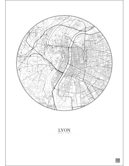 Affiche Lyon – Poster carte de ville 5km | Gravura – Fond clair