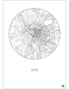 Lyon City Map Poster 10km | Gravura – Light background