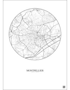 Affiche Montpellier – Poster carte de ville 5km | Gravura – Fond clair
