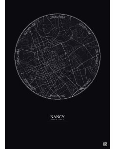 Affiche Nancy – Poster carte de ville 2.5km | Gravura – Fond foncé