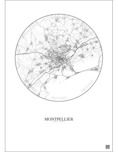 Affiche Montpellier – Poster carte de ville 20km | Gravura – Fond clair
