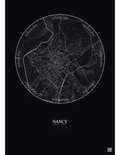 Affiche Nancy – Poster carte de ville 6km | Gravura – Fond foncé