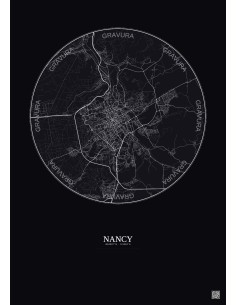 Affiche Nancy – Poster carte de ville 10km | Gravura – Fond foncé