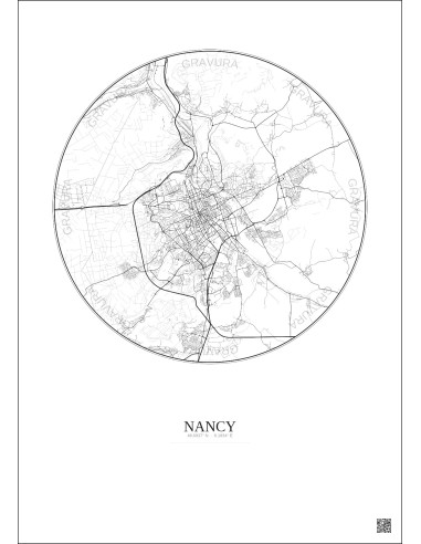 Nancy City Map Poster 10km | Gravura – Light background