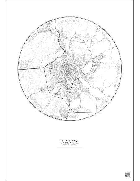 Nancy City Map Poster 10km | Gravura – Light background