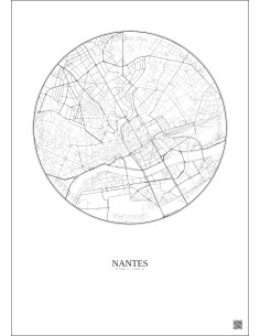 Affiche Nantes – Poster carte de ville 2.5km | Gravura – Fond clair