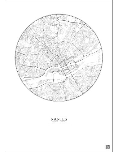 Nantes City Map Poster 5km | Gravura – Light background