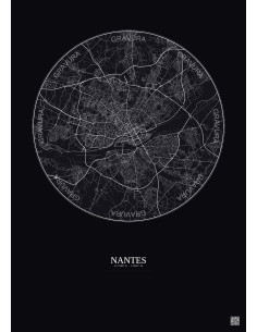 Nantes City Map Poster 10km | Gravura – Dark background
