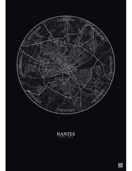 Nantes City Map Poster 10km | Gravura – Dark background