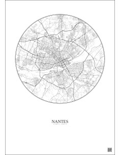 Affiche Nantes – Poster carte de ville 10km | Gravura – Fond clair