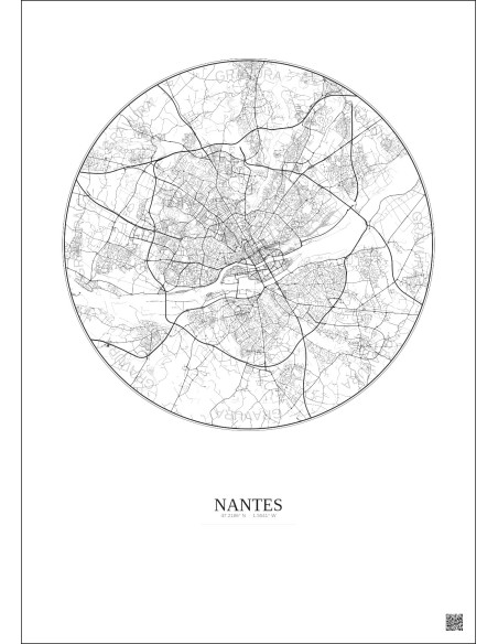 Affiche Nantes – Poster carte de ville 10km | Gravura – Fond clair