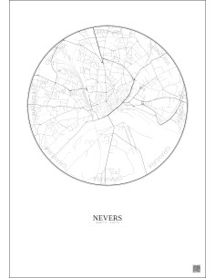 Affiche Nevers – Poster carte de ville 2.5km | Gravura – Fond clair