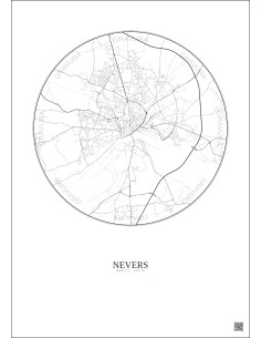 Affiche Nevers – Poster carte de ville 5km | Gravura – Fond clair