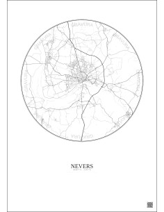 Affiche Nevers – Poster carte de ville 10km | Gravura – Fond clair