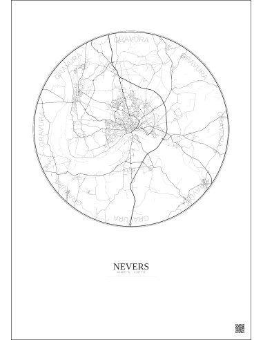 Affiche Nevers – Poster carte de ville 10km | Gravura – Fond clair
