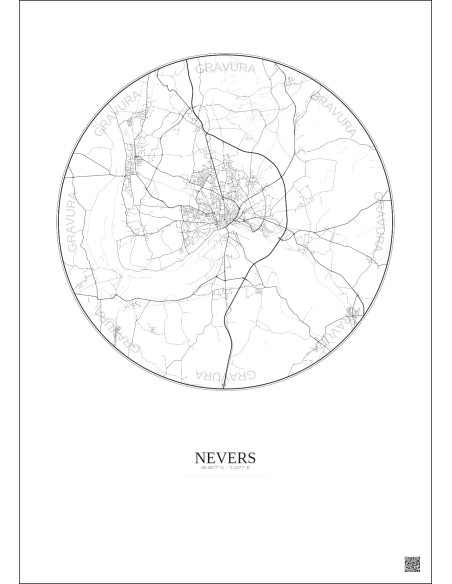Affiche Nevers – Poster carte de ville 10km | Gravura – Fond clair