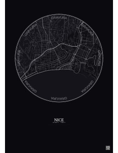 Affiche Nice – Poster carte de ville 2.5km | Gravura – Fond foncé