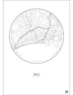 Affiche Nice – Poster carte de ville 2.5km | Gravura – Fond clair