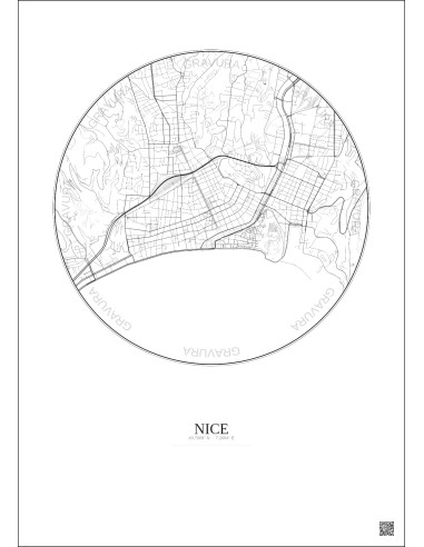 Affiche Nice – Poster carte de ville 2.5km | Gravura – Fond clair