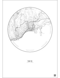 Affiche Nice – Poster carte de ville 10km | Gravura – Fond clair