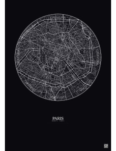 Affiche Paris – Poster carte de ville 6km | Gravura – Fond foncé