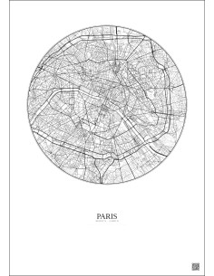 Affiche Paris – Poster carte de ville 6km | Gravura – Fond clair